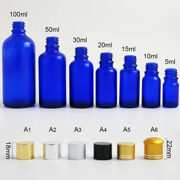 12 x кобальтовая синя стъклена бутилка за етерично масло с алуминиеви капачки Контейнери за етерично масло 100 мл 50 мл 1 унция 2/3 грама 1/2 унция 1/3 унции 1/6 грама