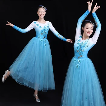 H2609 Женски Танцово Рокля Жена На Китайската Народна Квадратен Танц Професионални Костюми За Изпълнения На Танцьори Практика Рокли С Дълъг Ръкав