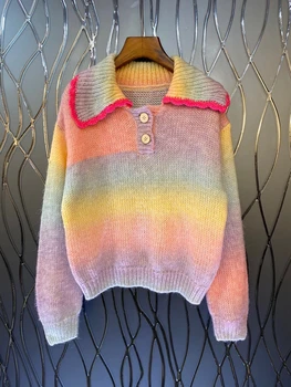 2022 нов дамски модерен секси случайни пуловер с дълъг ръкав и ревери, без пуловер, 1207