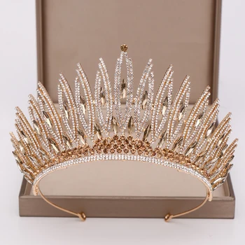 Crystal Crown Конкурс За Красота Голяма Сватбена Диадема Планински Кристал, Кралицата На Диадеми И Корона Диадема Украса За Сватбени Аксесоари За Коса За Коса