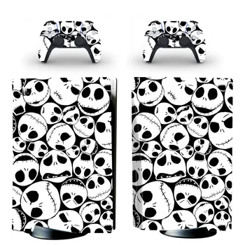 Черепа на Скелет PS5 Стикер за Кожата Диск за Конзолата Playstation 5 и 2 Контролери Стикер Vinyl Защитната Обвивка Диск