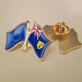 Европейският Съюз и острови Търкс и Кайкос Кръстосани Двойни Знамена Приятелство Брошки Икони Игла на ревера