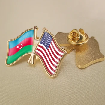 Азербайджан и Съединените Щати на Америка Преминава двойни знамена Приятелство Игли за ревери Брошки Икони