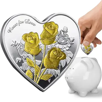 Възпоменателна монета във формата на сърце с роза Колекция от монети във формата на сърце с роза Възпоменателна монета обичам те Колекция от монети