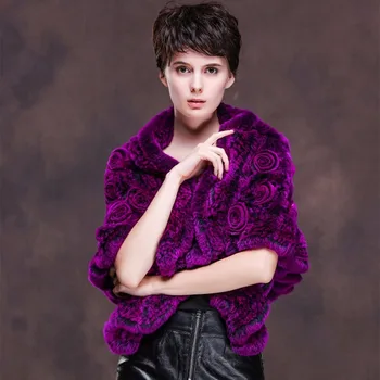 ZDFURS * Висококачествена прекрасен шал от кожа заек рекс, кожа наметало с цветен модел, база за сватбената Зимни Кожени шалове
