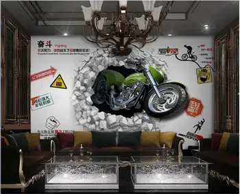 3d тапети за стени, на рула Спортен офроуд мотоциклет, разбивающий стената начало декор хол фото тапет на стената