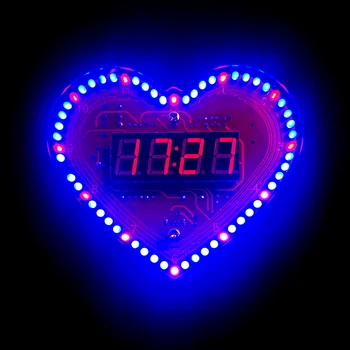 Въртящи се предни led цифров часовник във формата на сърце, които се показват на време и температура, Разнообразна анимация, Набор от електронни заваръчни изделия направи си Сам