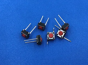 Вграден 2-пинов квадратен сензорен прекъсвач, червен бутон, микро-ключ превключвател, 6*6*4.3 50 БР. -1 лот