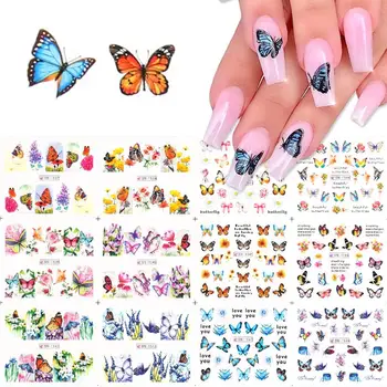 Етикети за Дизайн на Ноктите с Пеперуди, Переводные Стикери за Нокти, Цветя, Пеперуди за Нокти, Воден Знак, Цвят на Пеперудата 