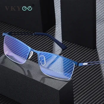 VKYEE Рамки за Очила с Половини, Джанта, Рамки за Мъже, Блокиране на Оптични Очила със Синя Светлина, Класически Игрални Очила с Анти-Синя Светлина, Мъжки Компютърни Очила