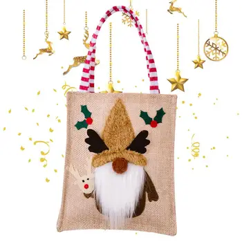 Джудже Коледни Подаръчни Торбички На Големи Подарък Чанта Коледни Торбички Тоут С Дръжка За Многократна Употреба Коледни Торбички За Пазаруване На Продукти За Празника
