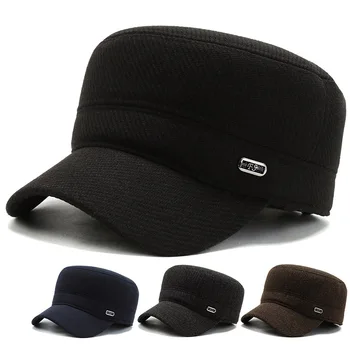 2022 нови шапки за мъжете на средна и напреднала възраст, зимни плоска шапка за татко, универсална топло защитна шапка за уши