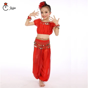 Детски комплект за танца на корема, детски костюми за индийски танци, детски облекла за танци, облекла за изпълнения с искри и четки, 2 бр. и 6 бр.