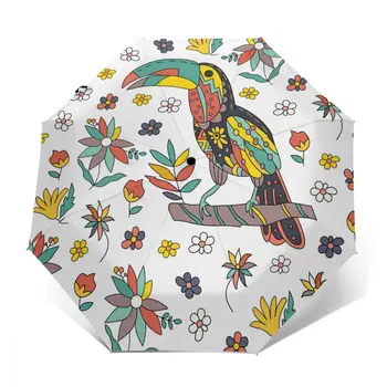 Чадър Мексиканско Изкуство Животни и Цветя, Автоматичен сгъваем портативен мъжки женски чадър Слънцезащитен дъждовна Ветрозащитный плажен чадър