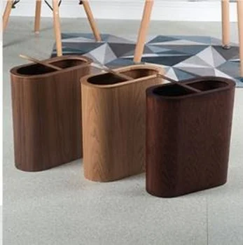 Скандинавски дървена кофа за боклук голям капацитет за съхранение с капак, кухненски боклук, кошче за хартия от масивна дървесина, креативни кухненски принадлежности за съхранение