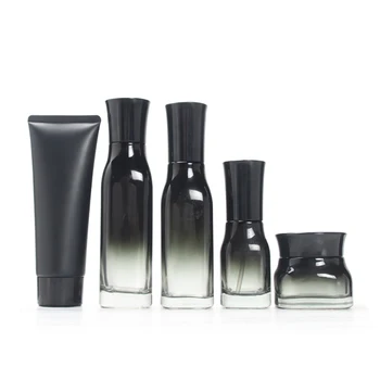 50ШТ черен спрей 40 мл стъклена бутилка за лосион, етерично масло козметична опаковка бутилка за тонер на едро