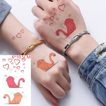 Водоустойчив Временна Татуировка Стикер ins Розово оранжева котка сладък карикатура на Боди Арт флаш татуировка фалшива татуировка за Жени, Мъже