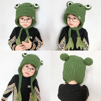 Детска шапка в есенно-зимната детска супер сладка женска детска защита ушите топло вязаная вълнена шапка с анимационни герои за момчета