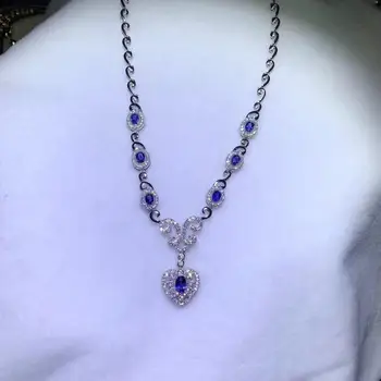 атрактивен син сапфир скъпоценен камък колие за жени, бижута истинско сребро 925 проба естествен сапфир момиче вечерни подарък във формата на сърце
